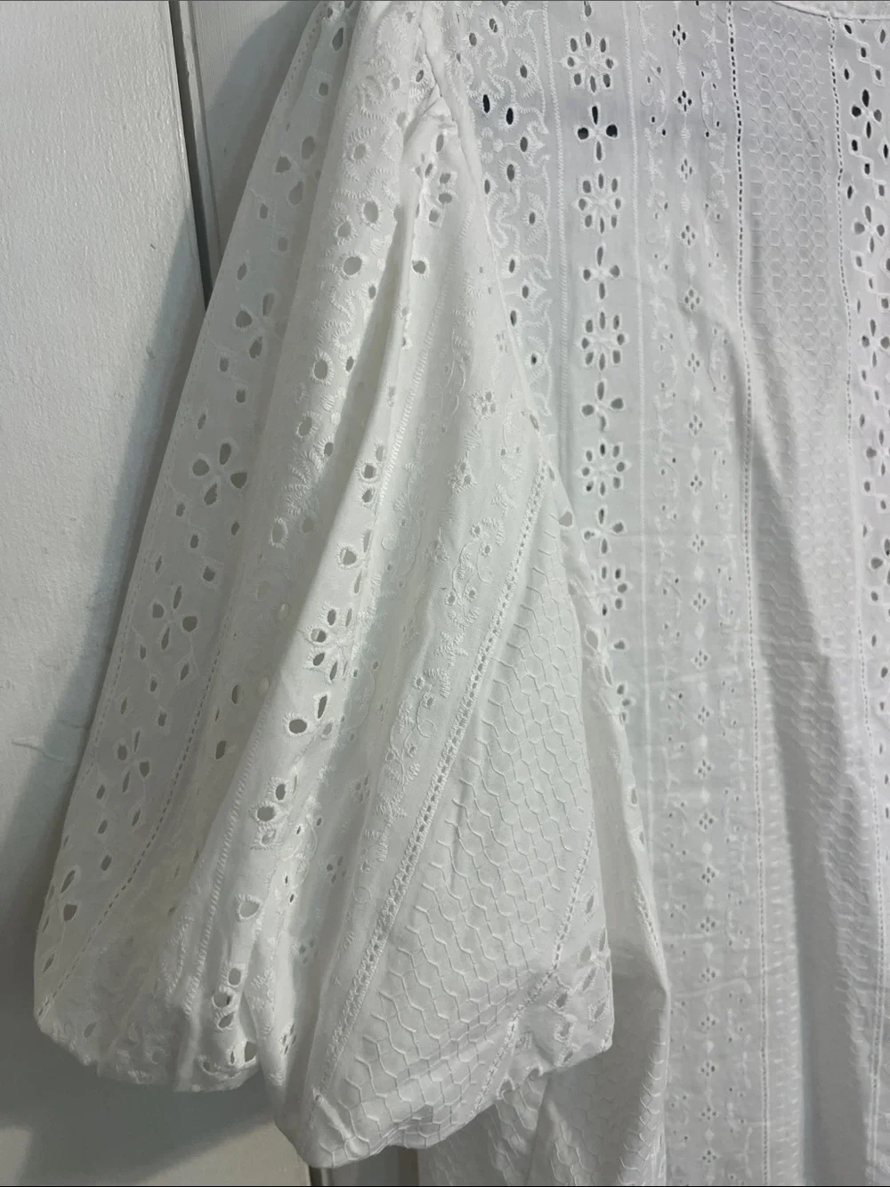 Zara Eyelet Button-Front Puff Sleeve Top